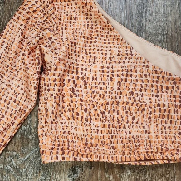 L*Space Cardi Rashguard Top in Wild Bunch Orange Size XL One Sleeve - Picture 3 of 5